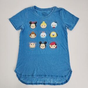 Disney Tsum Tsum Blue Acid Wash Heart Graphic Tee Girls XL 14-16 Short Sleeve